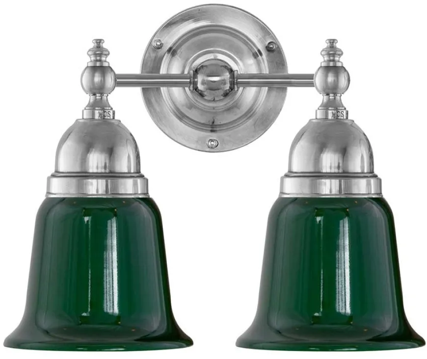 Badrumslampa - Bergman nickel, grön klocka