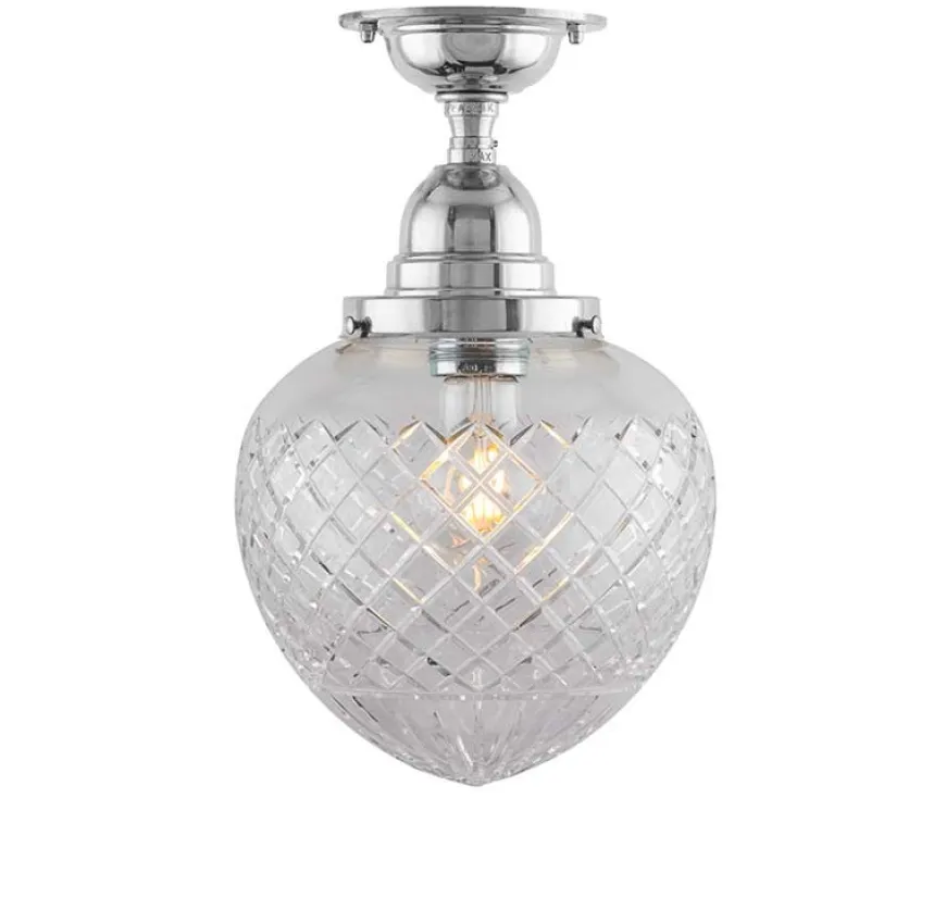 Badrumslampa - Taklampa Byström 100 nickel, klardroppe