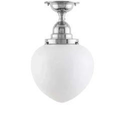 Badrumslampa - Taklampa Byström 100 nickel, vit droppe