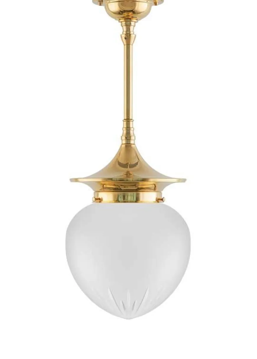 Badrumslampa - Taklampa Dahlbergspendel 100 mässing, mattglas droppe