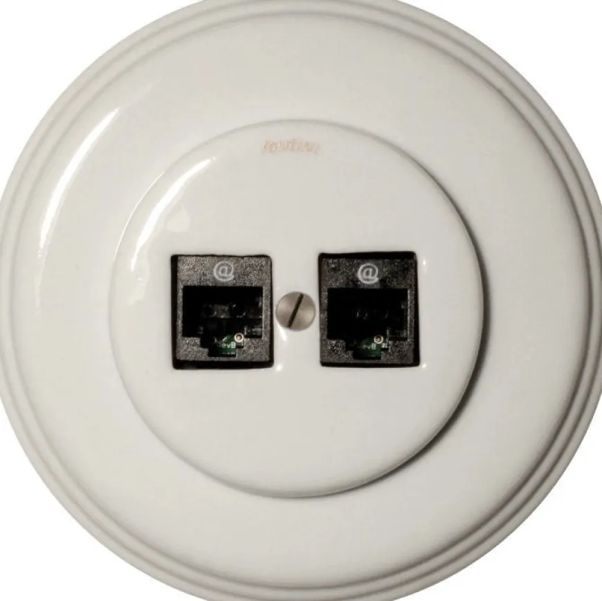 Datajack dubbel RJ45 vitt porslin - Fontini infällt