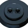 Datajack dubbelt RJ45 svart porslin - Fontini infällt