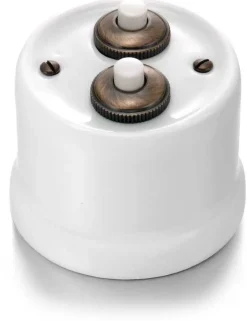 Dimmer dubbel tryckknapp vitt porslin/brons - Fontini utanpåliggande