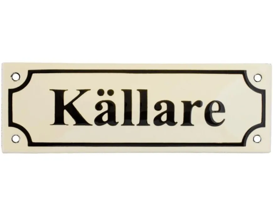 Emaljskylt - Källare vit/svart