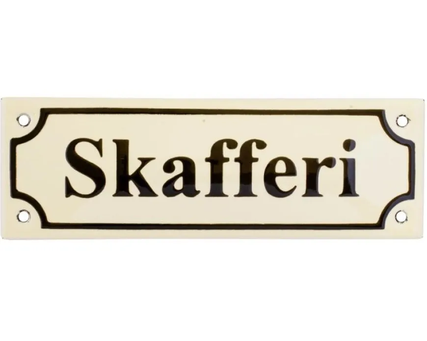 Emaljskylt - Skafferi vit/svart