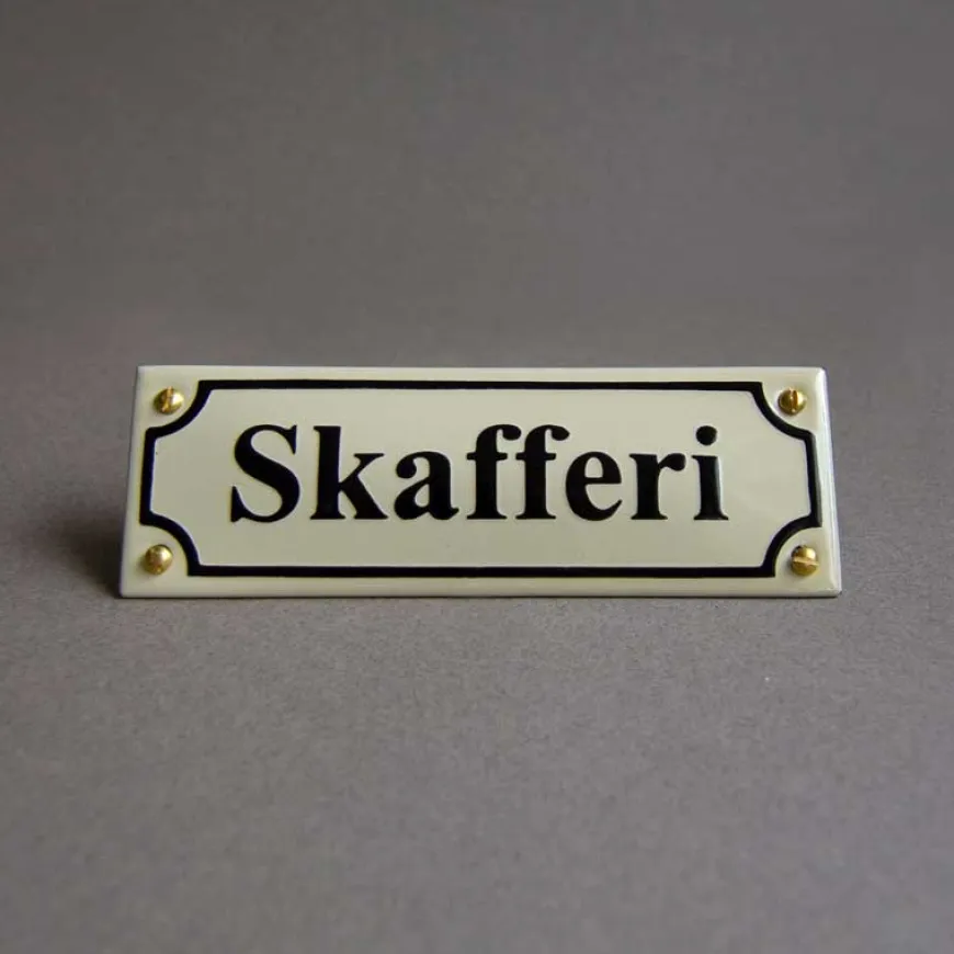 Emaljskylt - Skafferi vit/svart