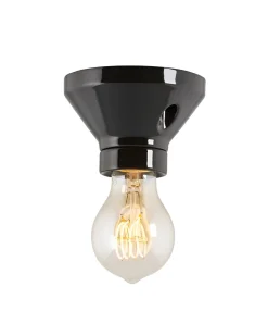 Fotlamphållare 100 mm rak - Svart porslin