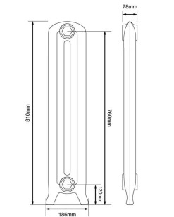 Gjutjärnsradiator Cambridge höjd 81 cm - Mittsektion