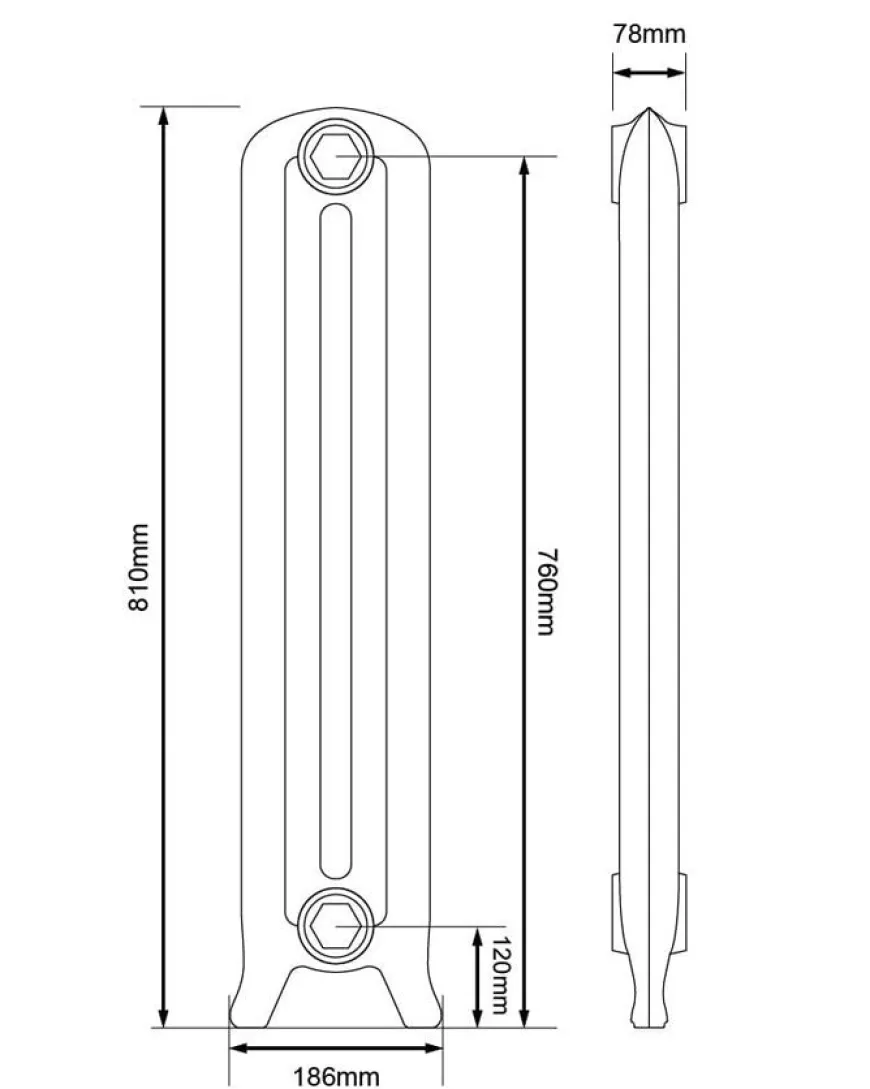 Gjutjärnsradiator Cambridge höjd 81 cm - Fotsektion