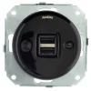 Insats USB-uttag dubbelt svart porslin - Fontini infällt