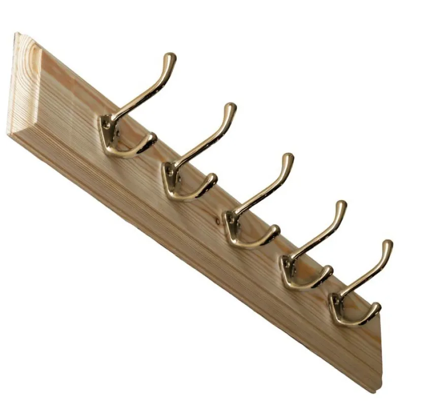 Kroklist 65 cm furu med hattkrok, mässing