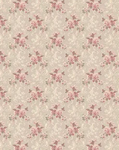 Lim & Handtryck Tapet - Hovdala blomma vit/rosa