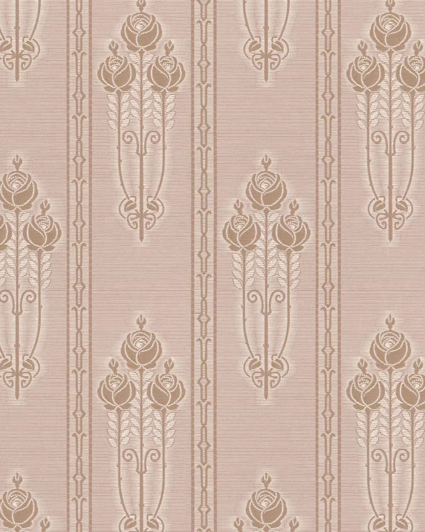 Lim & Handtryck Tapet - Jugendros beige/guld