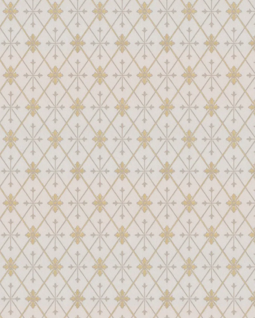 Lim & Handtryck Tapet - Skogshyddan beige/guld