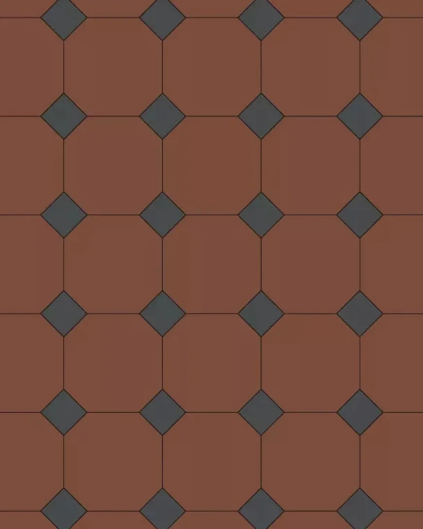 Oktagonklinker - 15 x 15 cm röd/svart
