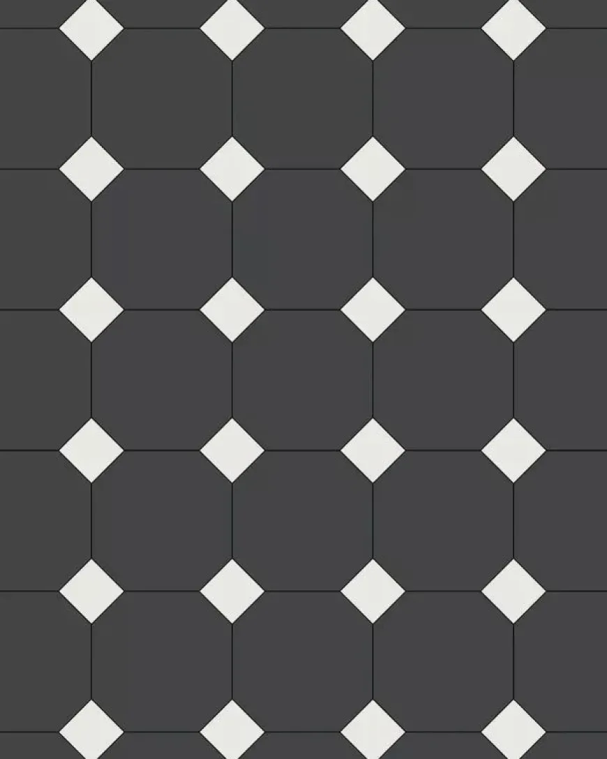 Oktagonklinker - 15 x 15 cm svart/vit