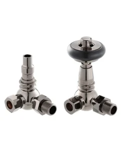 Radiatorventil termostat - York (vinklad) svart nickel/trä