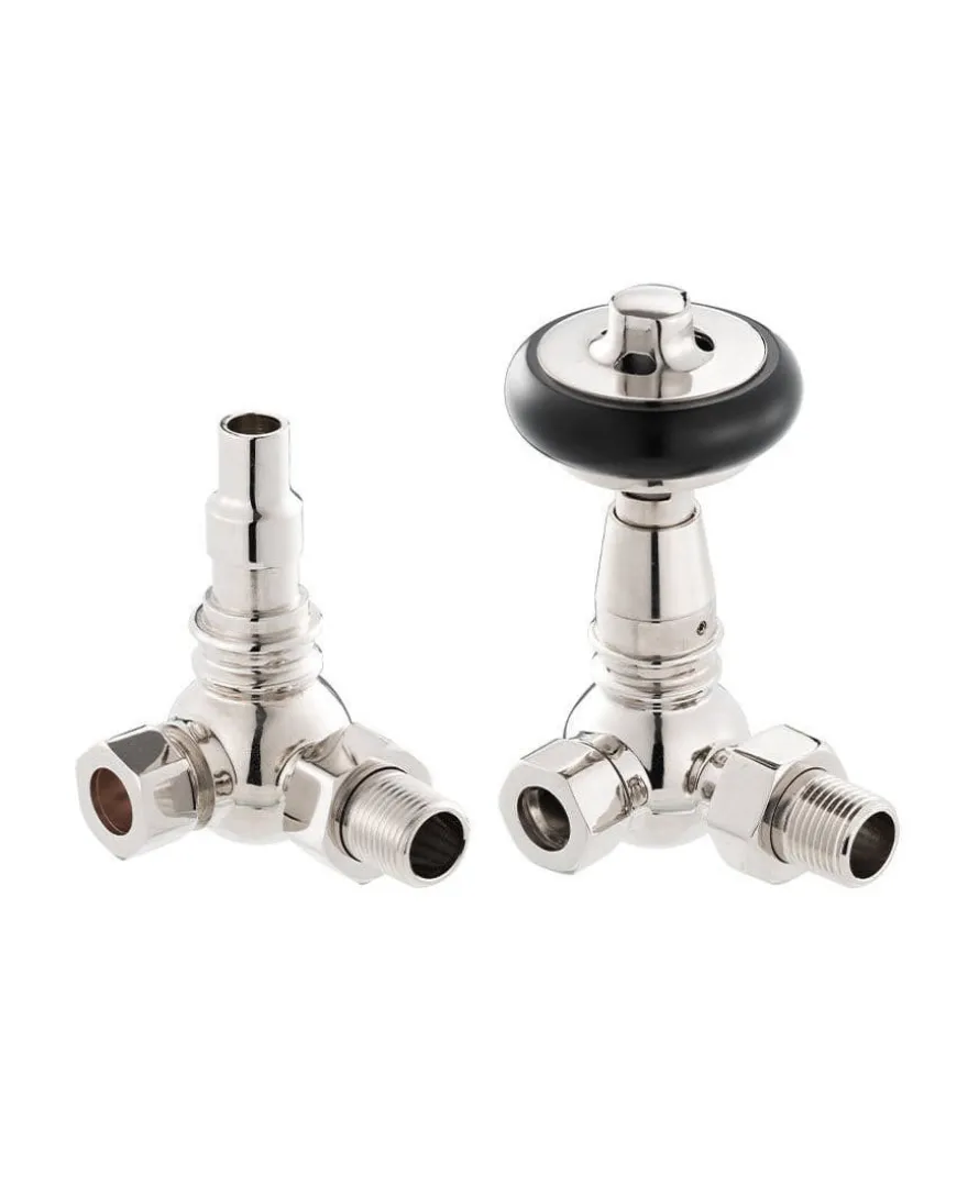Radiatorventil termostat - York (vinklad) nickel/trä