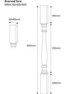 Svarvad stolpe - Furu 900 x 65 mm