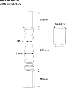 Svarvad stolpe - Furu 500 x 65 mm