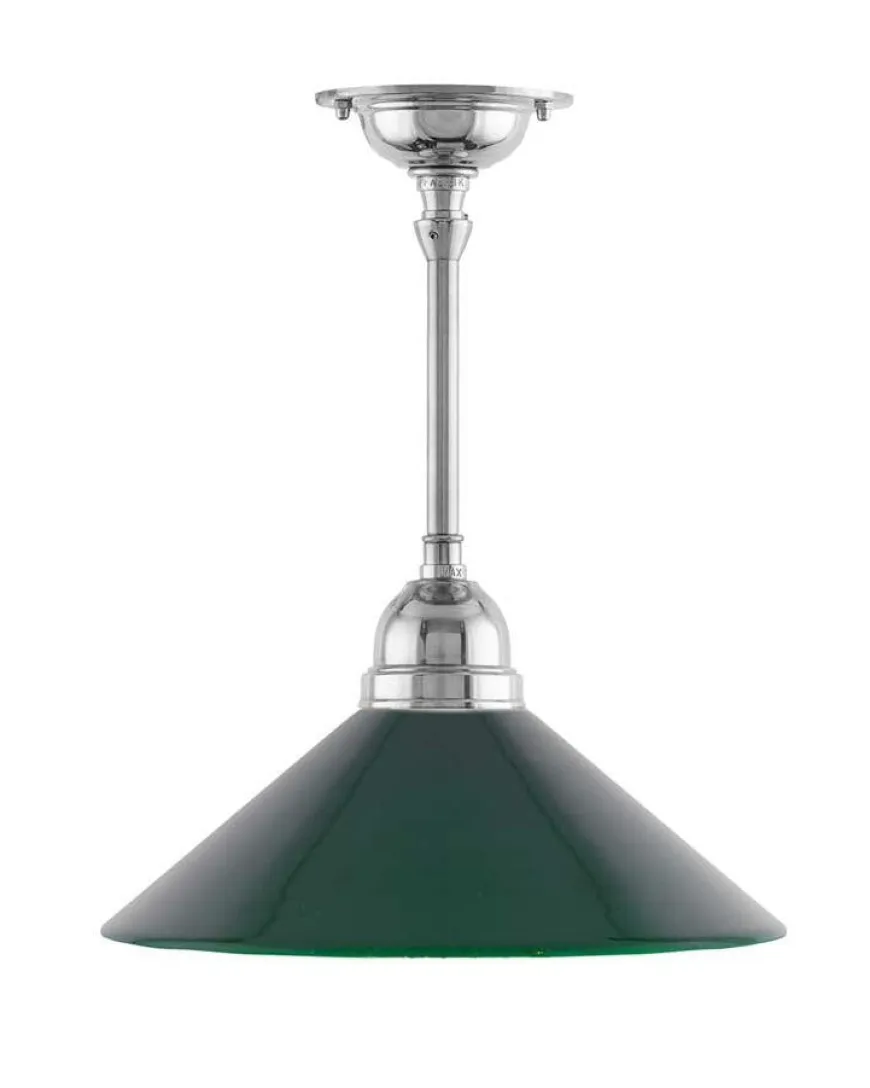 Taklampa - Byströmpendel 60 nickel, grön skomakarskärm