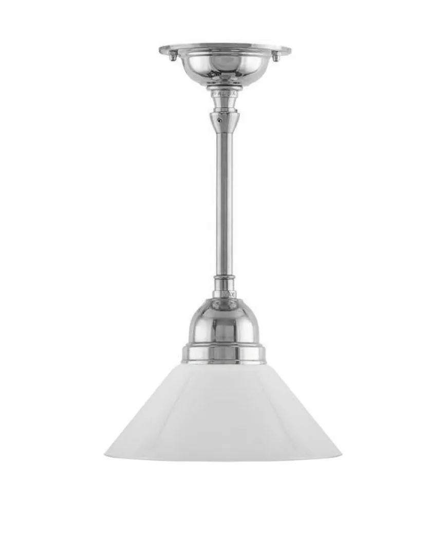 Taklampa - Byströmpendel 60 nickel, liten vit skomakarskärm