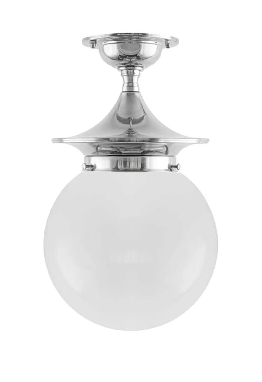 Taklampa - Dahlberg 100 nickel, opalvit klotskärm