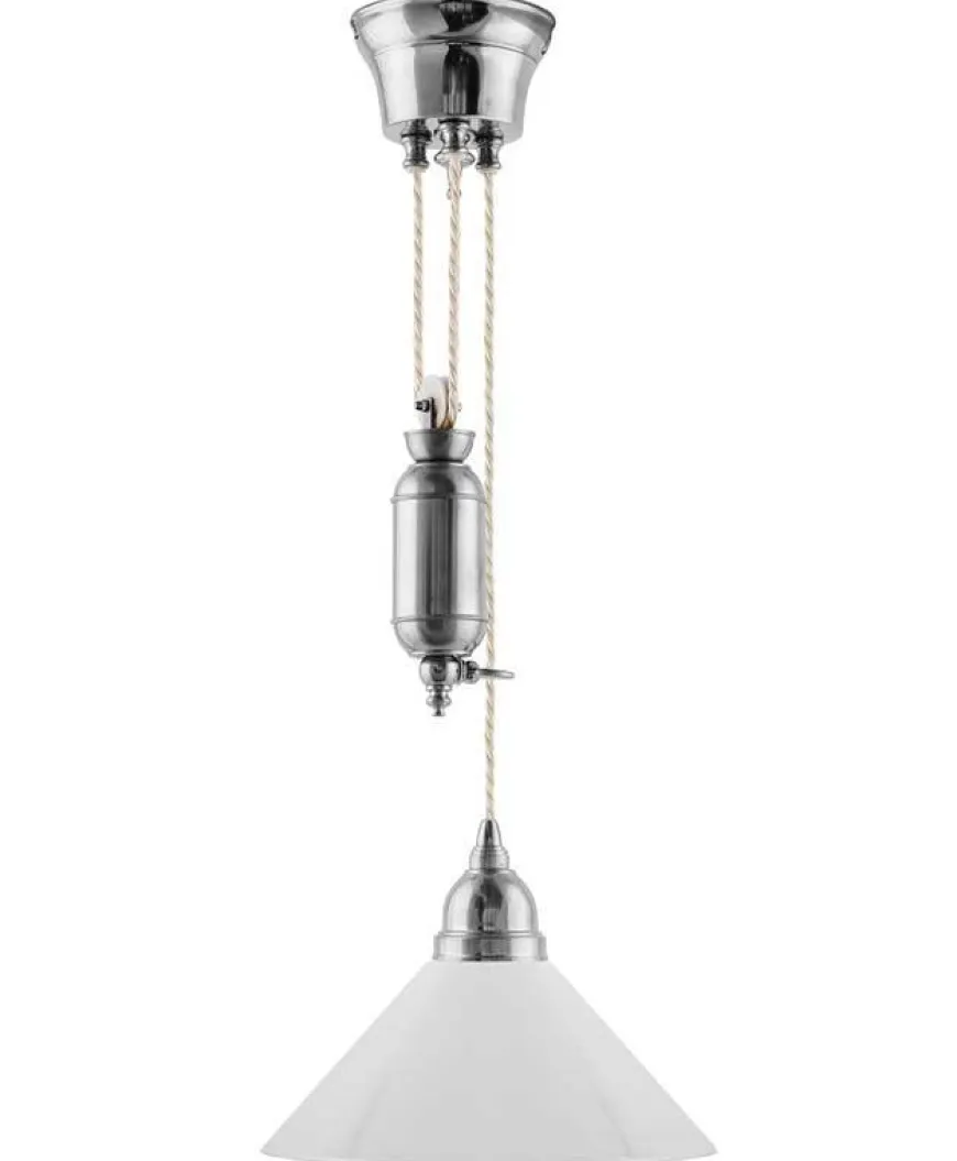 Taklampa - Skomakarhiss nickel, hög vit skärm 25 cm