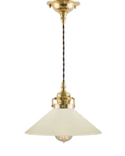 Taklampa - Skomakarsladd mässing med benvit skärm 25 cm