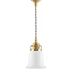 Taklampa - Skomakarsladd mässing, vit klockskärm
