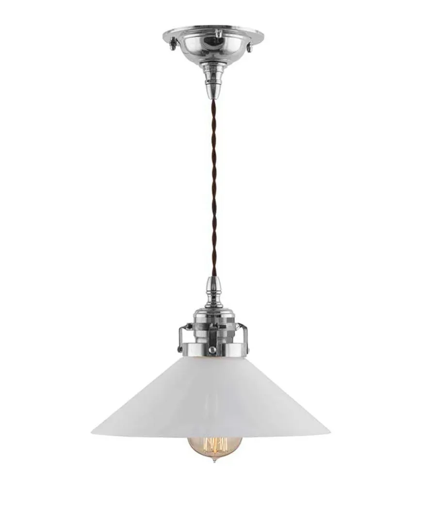 Taklampa - Skomakarsladd nickel, vit skärm 25 cm