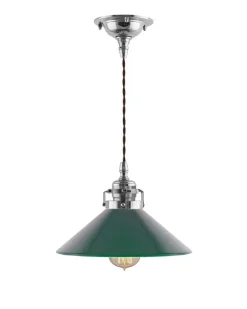 Taklampa - Skomakarsladd nickel med grön skärm 25 cm