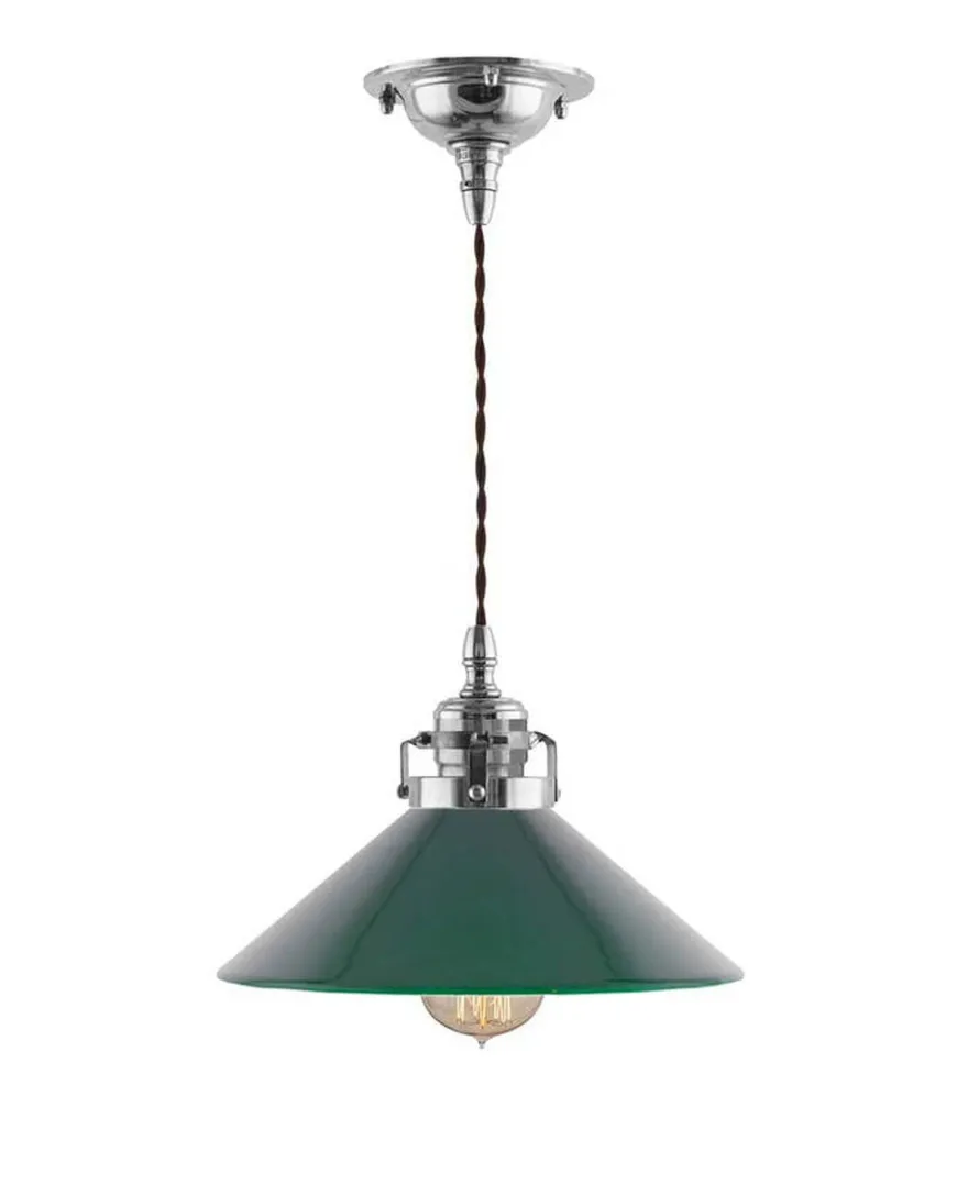 Taklampa - Skomakarsladd nickel med grön skärm 25 cm