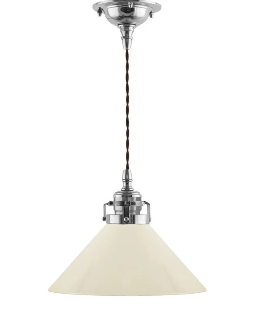 Taklampa - Skomakarsladd nickel med hög benvit skärm 25 cm