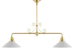Taklampa - Spelbordslampa med ornament mässing, vita skärmar