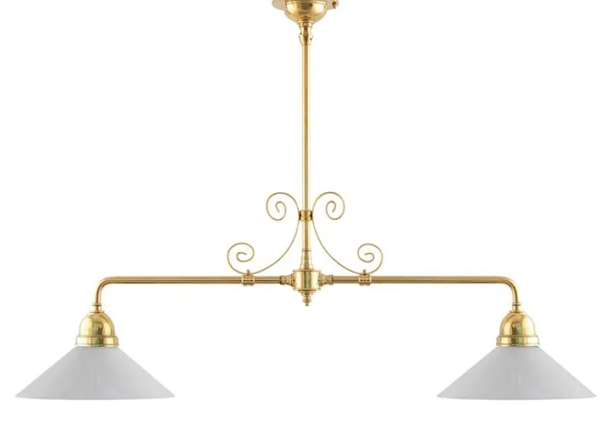 Taklampa - Spelbordslampa med ornament mässing, vita skärmar