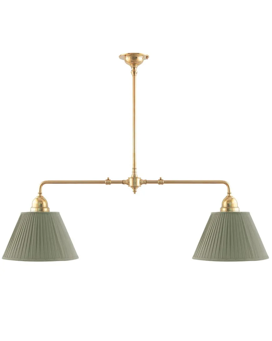 Taklampa - Spelbordslampa mässing, olivgröna skärmar