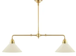 Taklampa - Spelbordslampa mässing, benvita skärmar