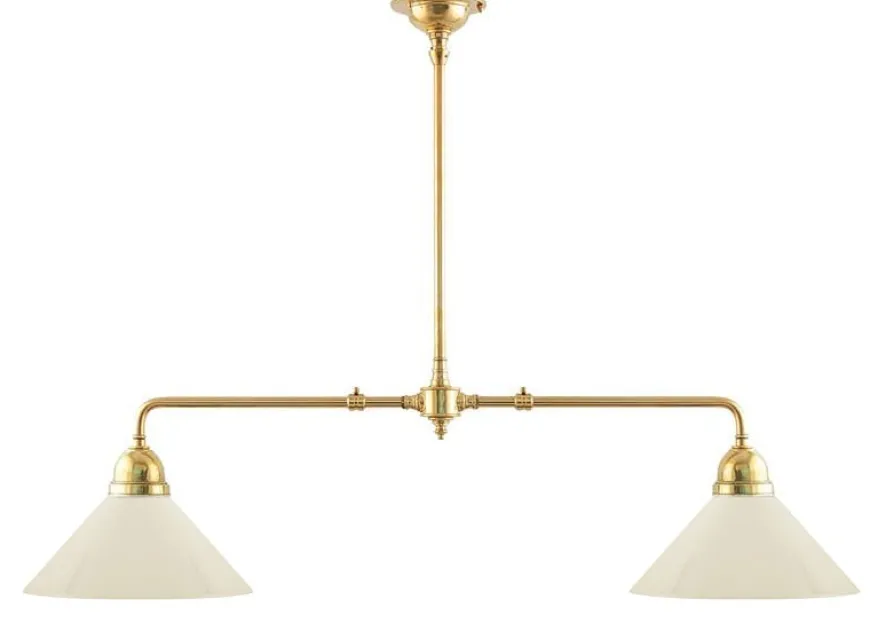 Taklampa - Spelbordslampa mässing, benvita skärmar