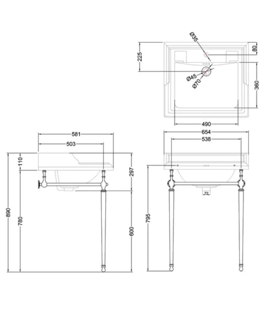 Tvättställ - Burlington Classic 65 cm, kromställning