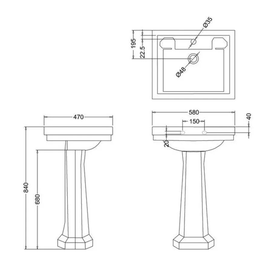 Tvättställ - Burlington Clean 58 cm med piedestal