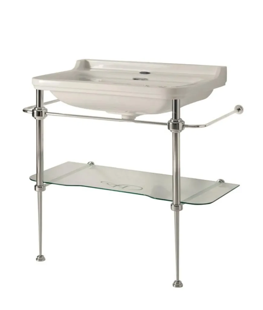 Tvättställ på kromställning med glashylla - Art Deco 88 cm