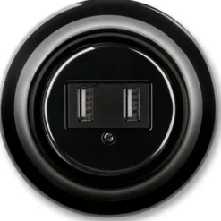 USB-ladduttag dubbelt svart porslin - ABB Decento