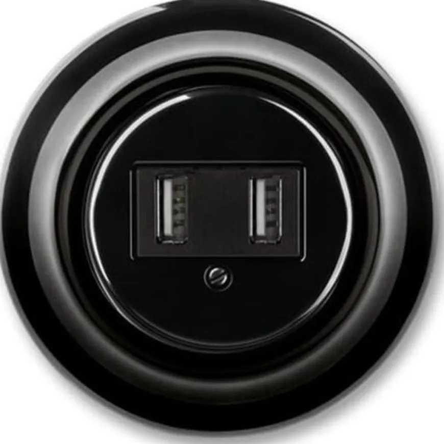 USB-ladduttag dubbelt svart porslin - ABB Decento