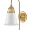 Vägglampa - Ahlström mässing, opalvit klocka