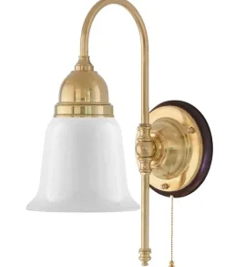 Vägglampa - Ahlström mässing, opalvit klocka