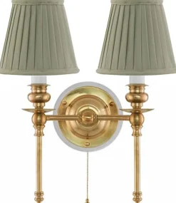 Vägglampa - Wivallius mässing, olivgrön tygskärm