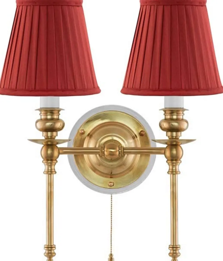 Vägglampa - Wivallius mässing, röd tygskärm