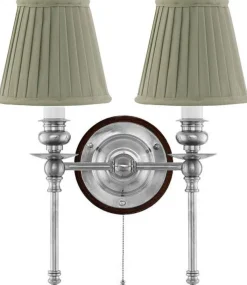 Vägglampa - Wivallius nickel, olivgrön tygskärm