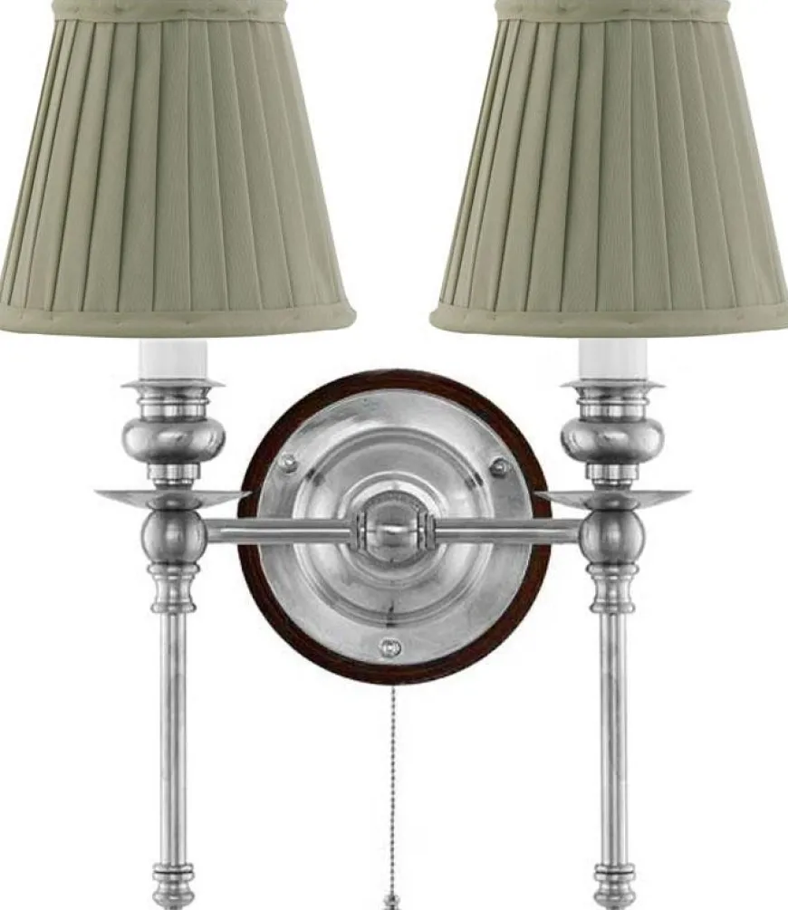 Vägglampa - Wivallius nickel, olivgrön tygskärm